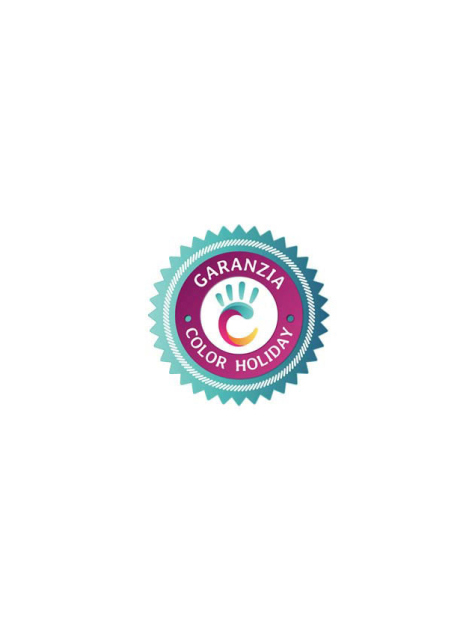 Logo con scritta 'Garanzia Color Holiday' e mano stilizzata su sfondo colorato.